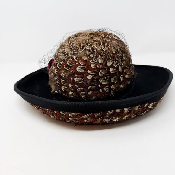 Vintage Don Anderson for Trio Accessories Feather PeachFelt Wool Bowler Hat - Picture 4 of 12